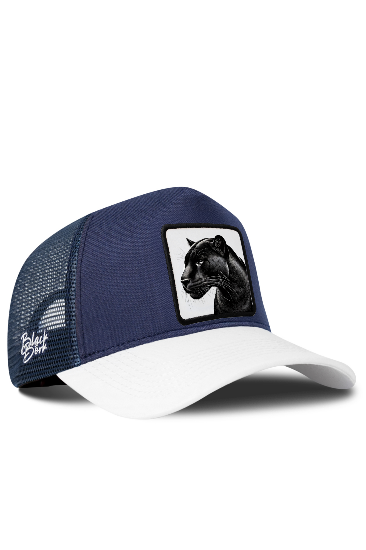BlackBork White & Navy Blue Cordura Trucker Cap | Customisable Patch