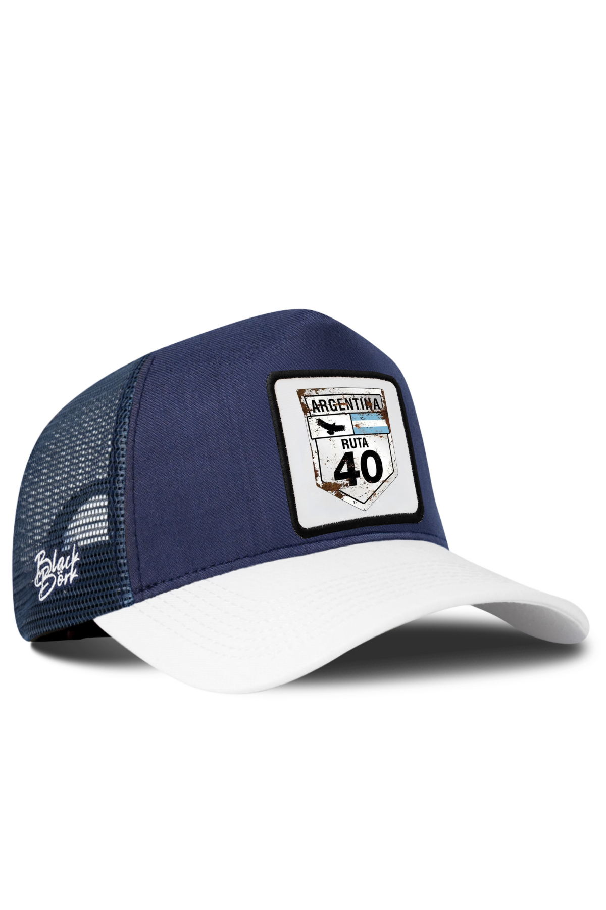 BlackBork White & Navy Blue Cordura Trucker Cap | Customisable Patch