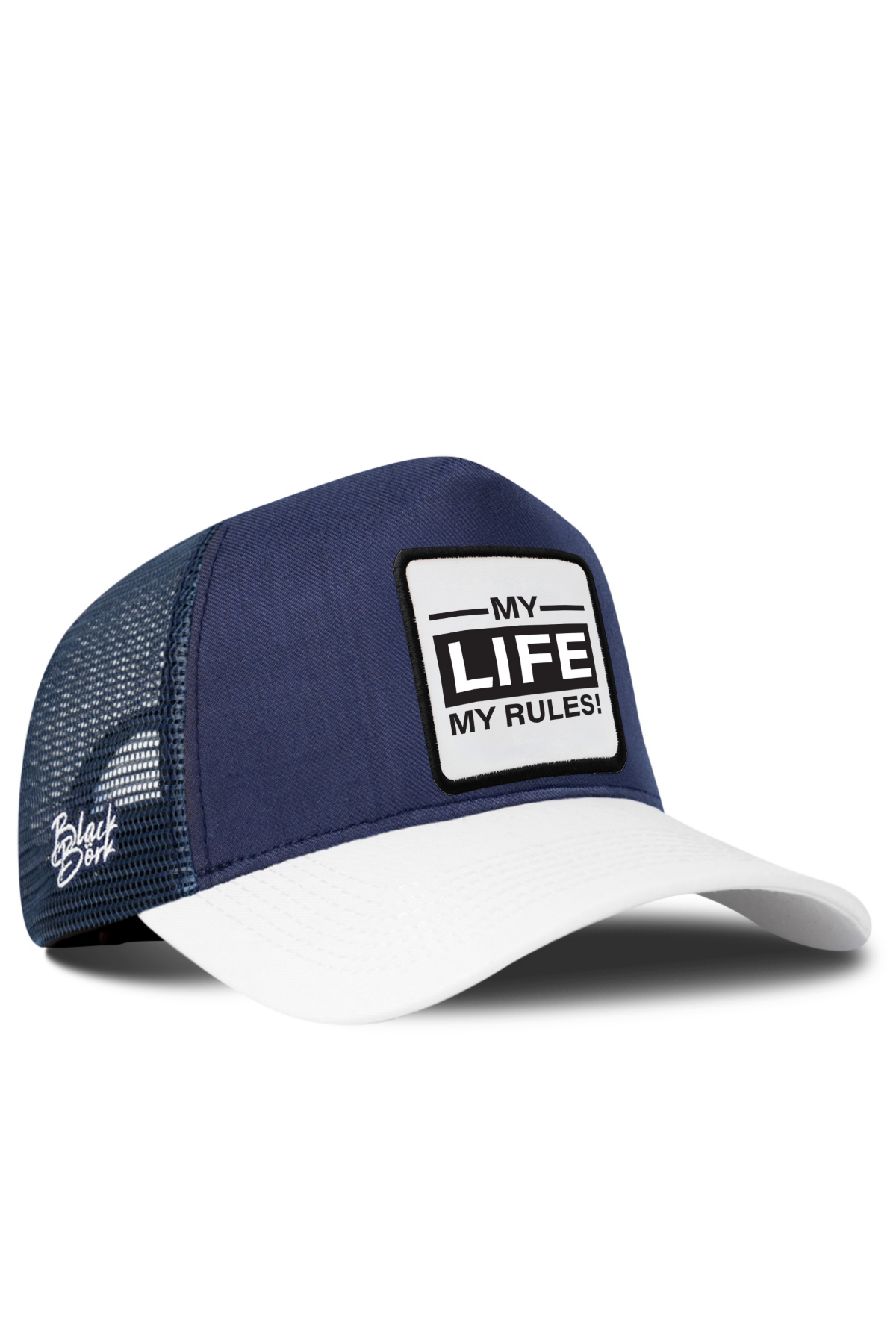 BlackBork White & Navy Blue Cordura Trucker Cap | Customisable Patch