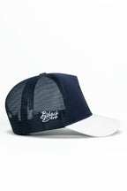 BlackBork White & Navy Blue Cordura Trucker Cap | Customisable Patch
