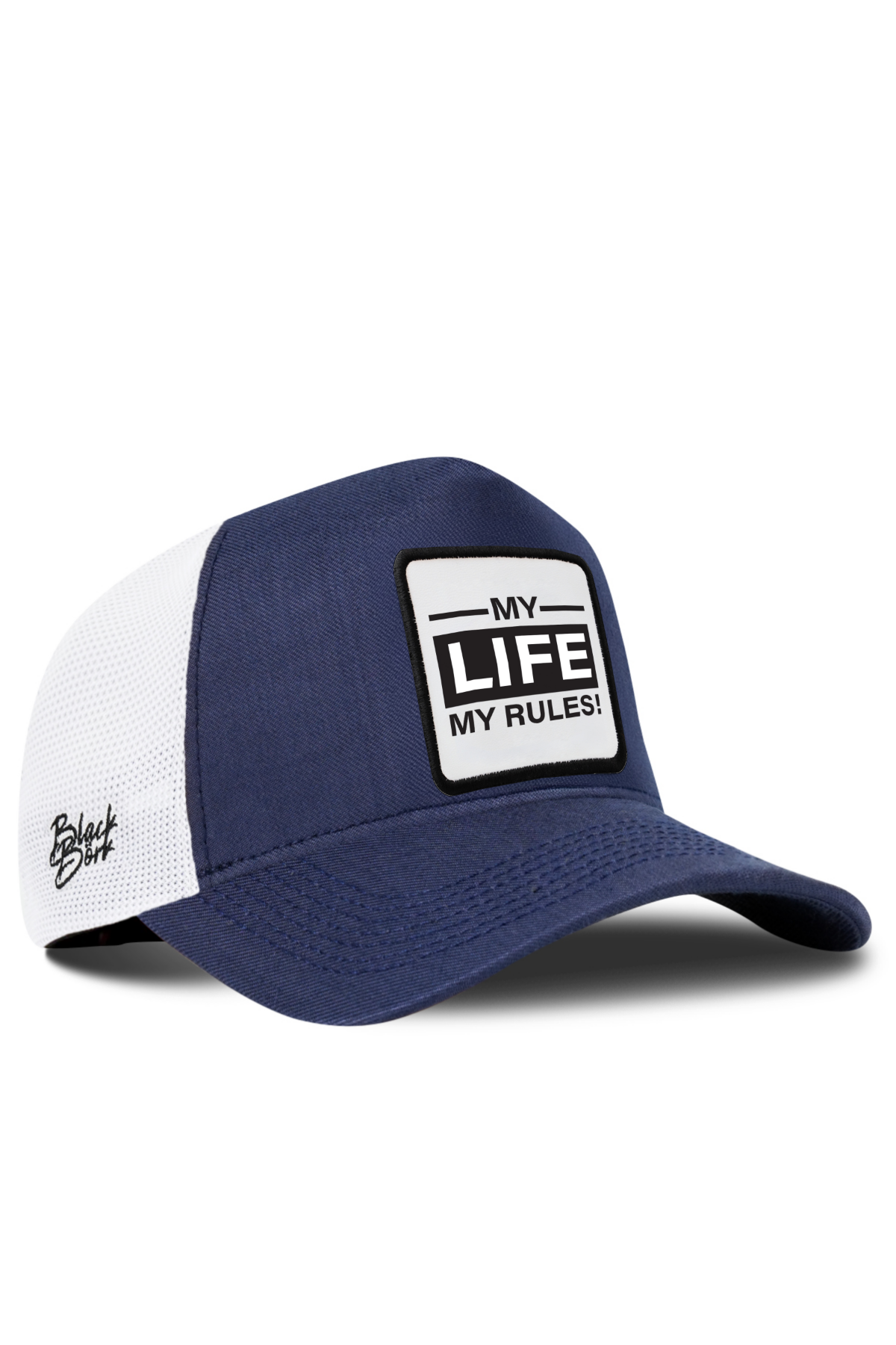 BlackBork Navy Blue & White Cordura Trucker Cap | Customisable Patch