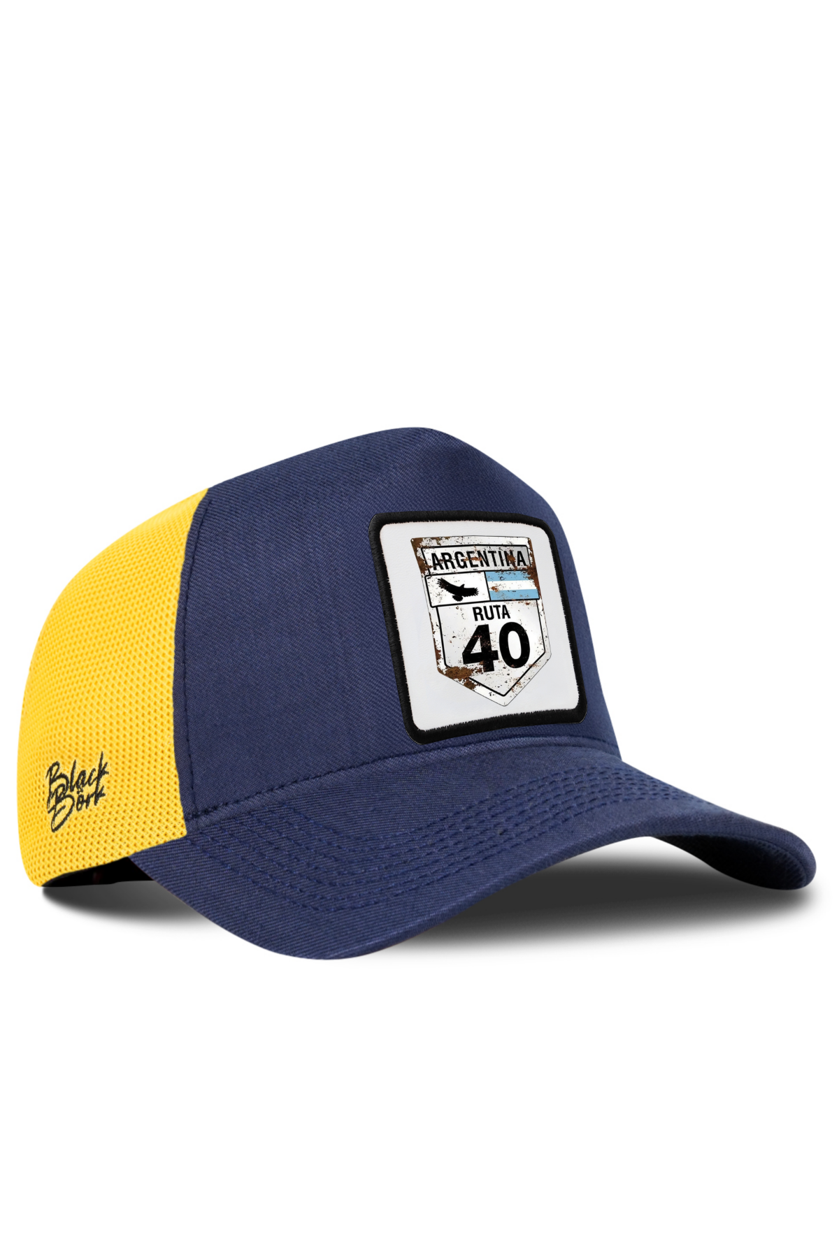 BlackBork Navy Blue & Yellow Cordura Trucker Cap | Customisable Patch