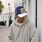 BlackBork White & Navy Blue Cordura Trucker Cap | Customisable Patch