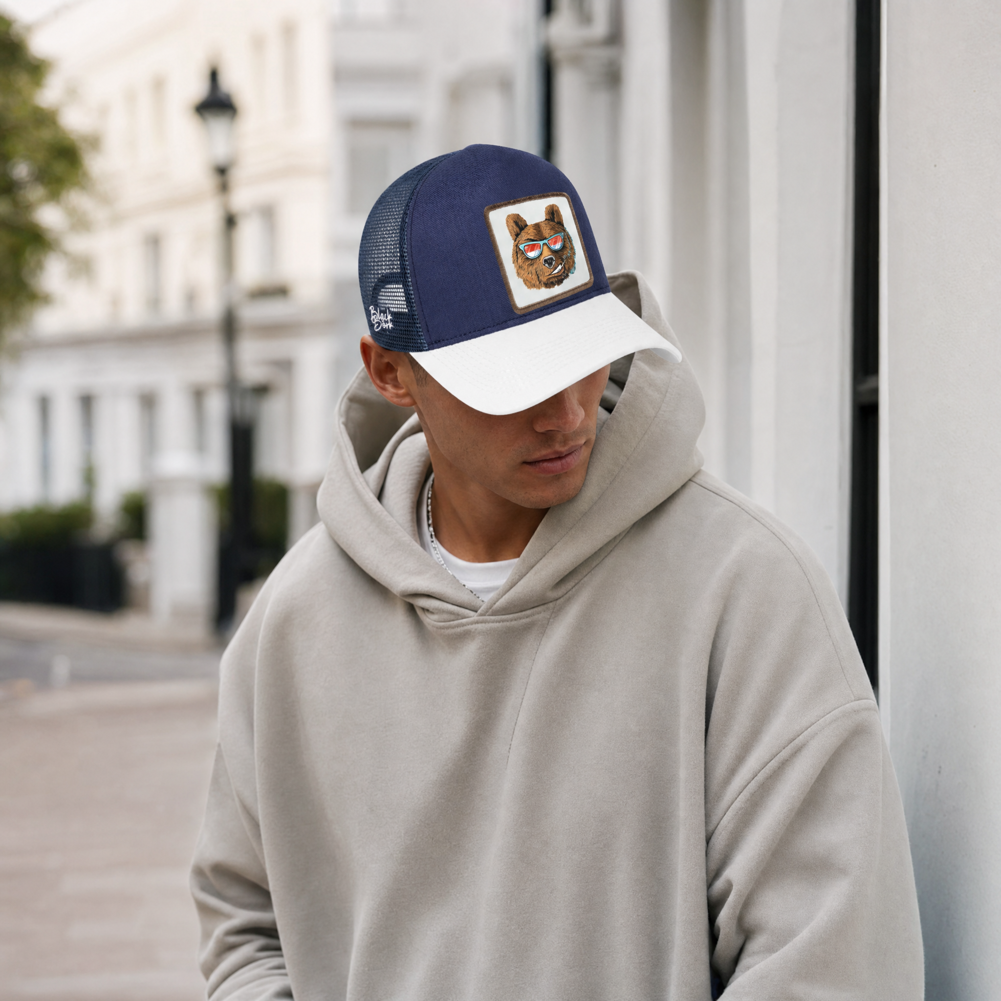 BlackBork White & Navy Blue Cordura Trucker Cap | Customisable Patch