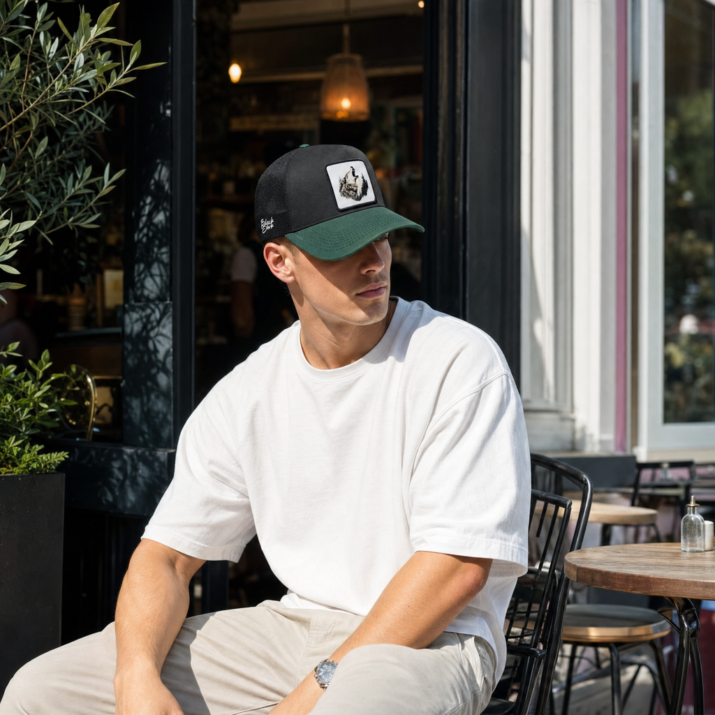 BlackBork Black & Petrol Green Cordura Trucker Cap | Customisable Patch