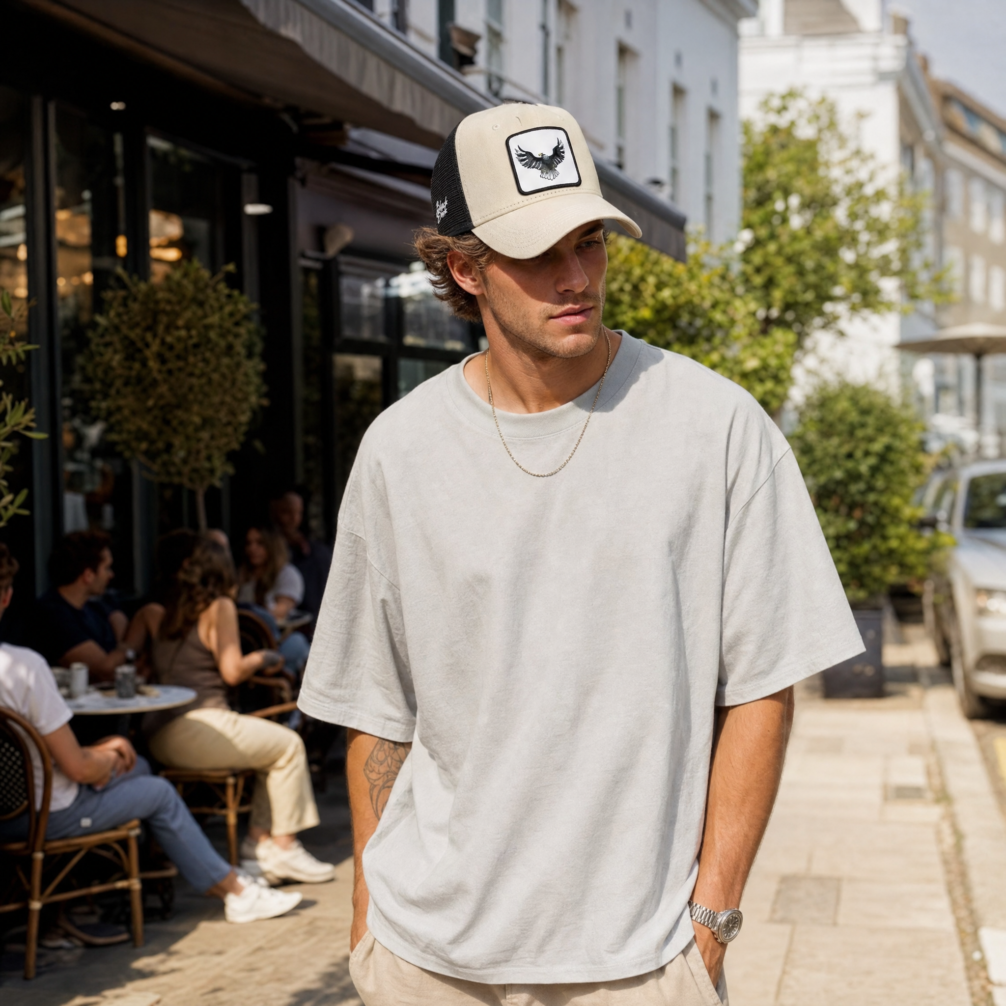 BlackBork Beige & Black Trucker Cap | Customisable Patch