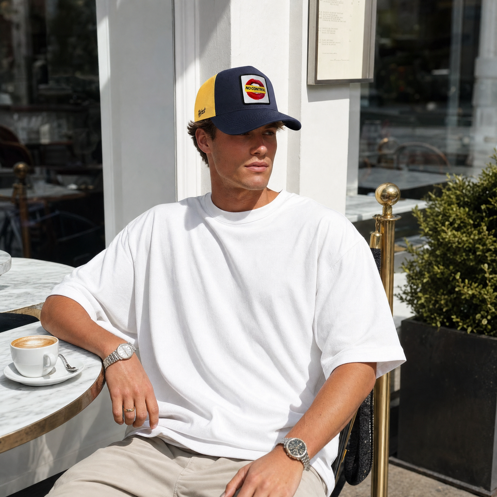 BlackBork Navy Blue & Yellow Trucker Cap | Customisable Patch