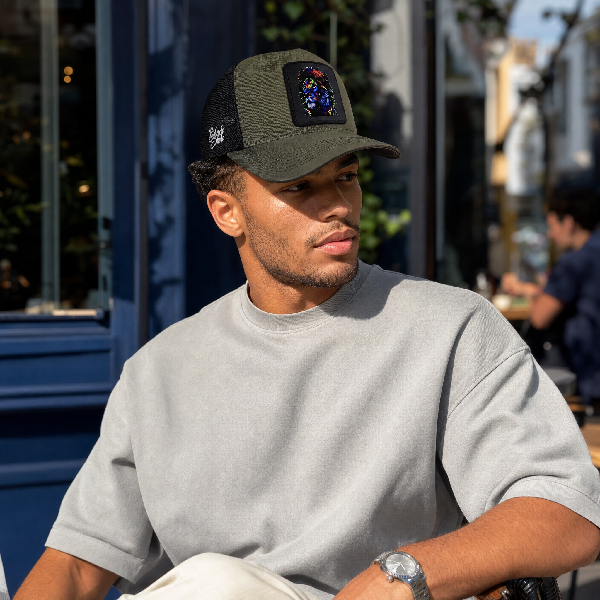 BlackBork Khaki & Black Trucker Cap | Customisable Patch