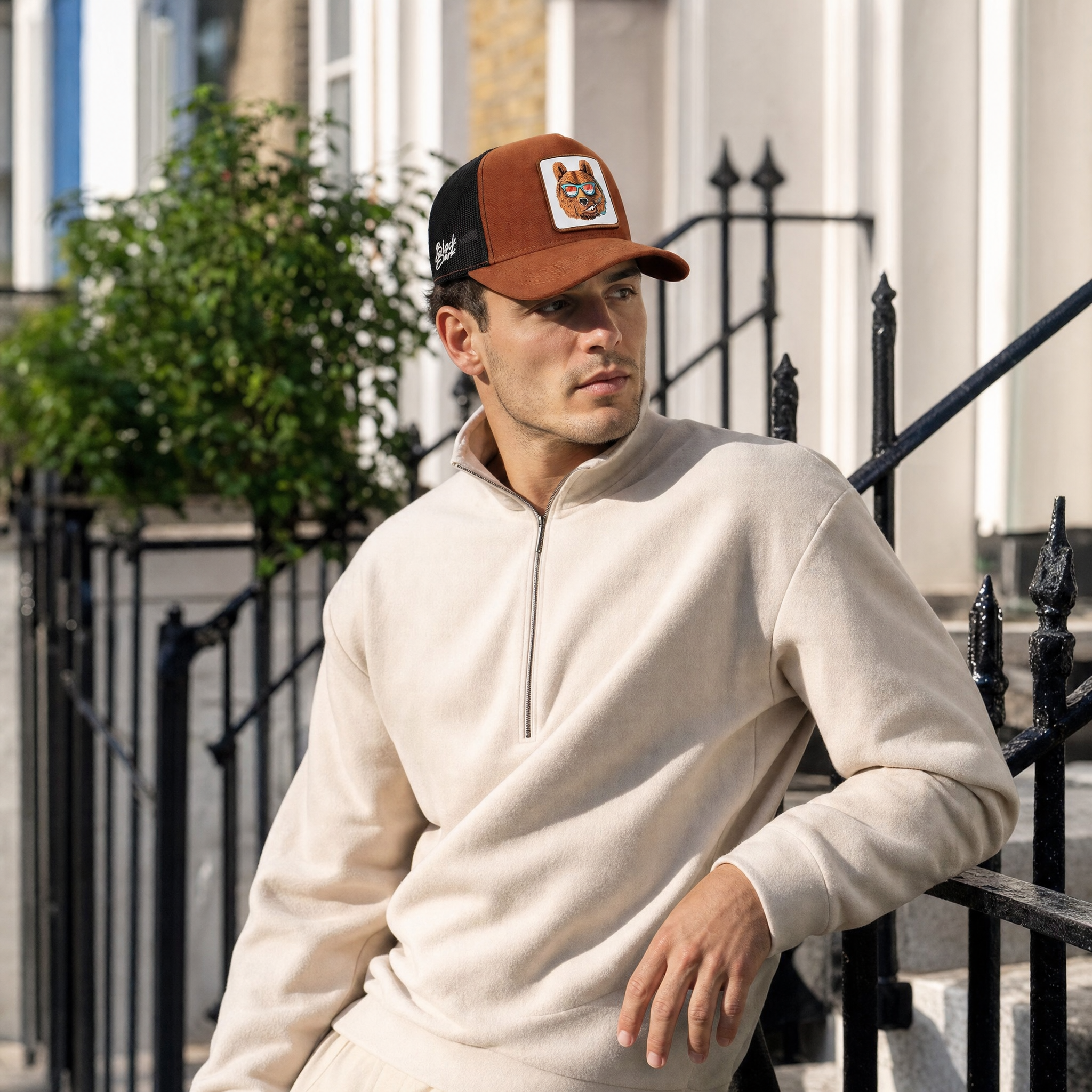 BlackBork Camel & Black Trucker Cap | Customisable Patch