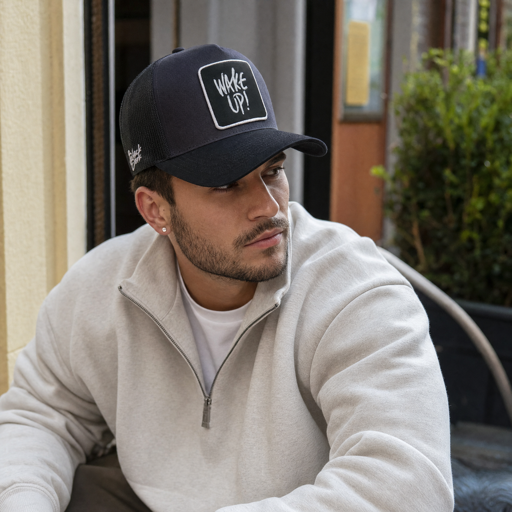 BlackBork Black & Anthracite Peaked Trucker Cap | Customisable Patch
