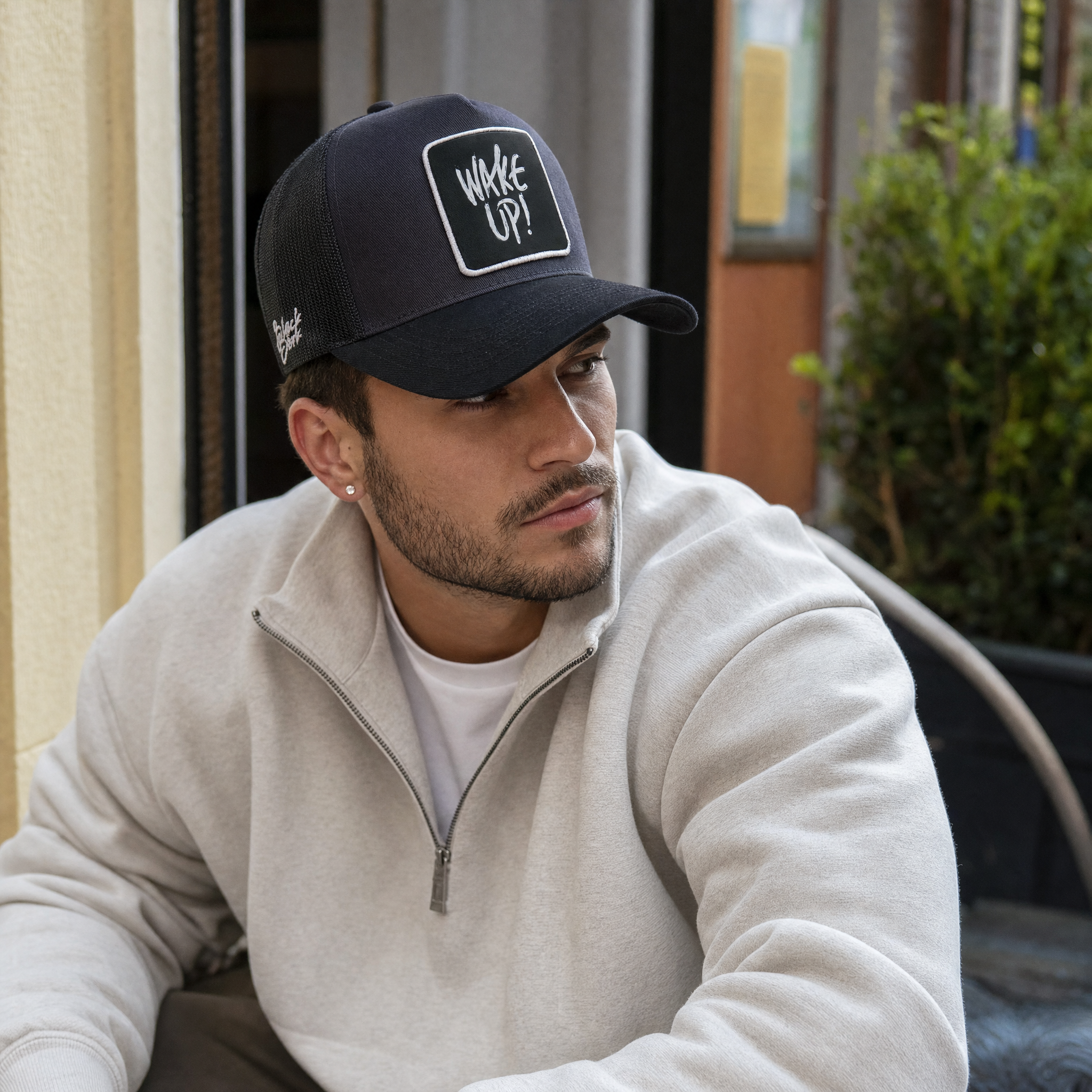 BlackBork Black & Anthracite Peaked Trucker Cap | Customisable Patch