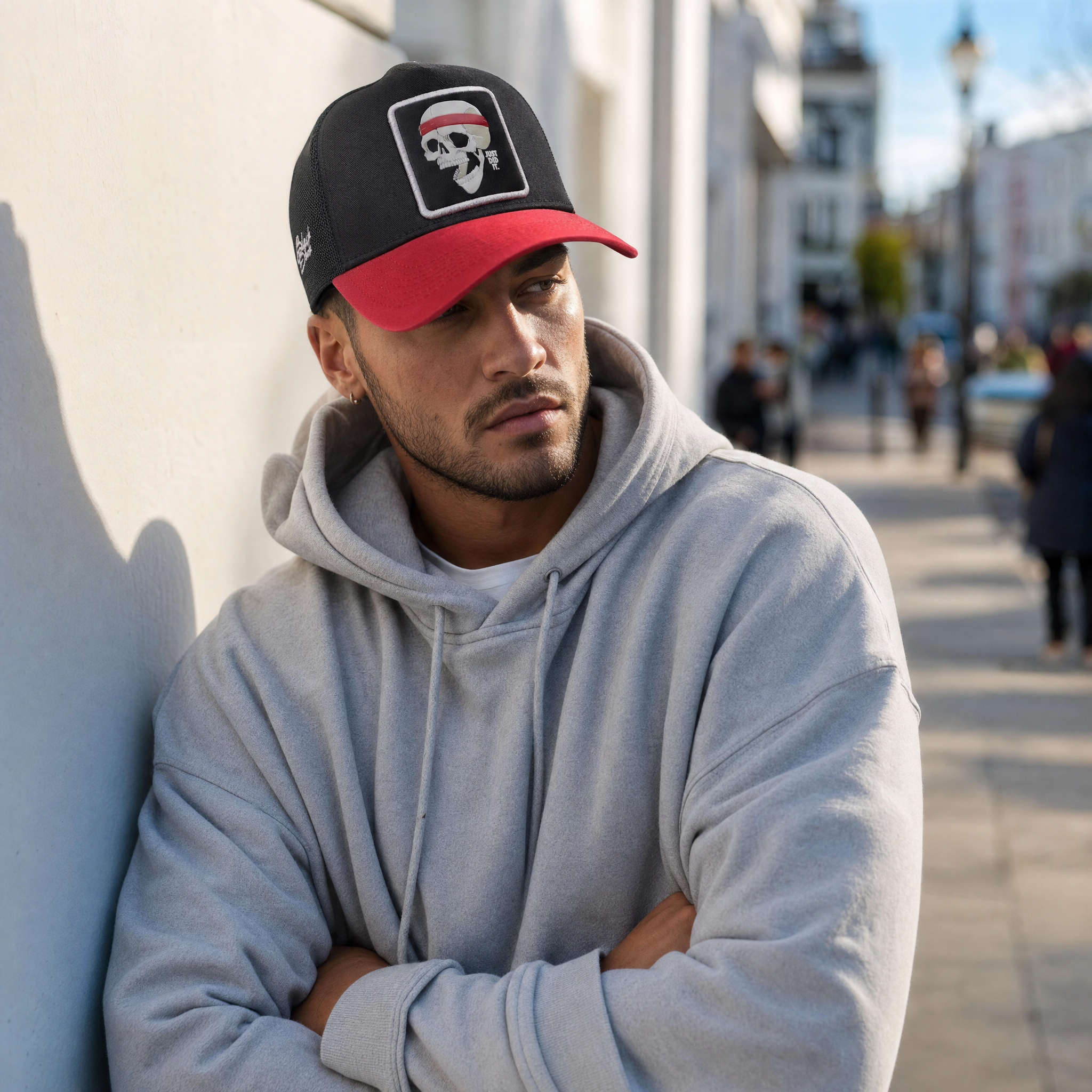 BlackBork Black & Red Brim Trucker Cap | Customisable Patch