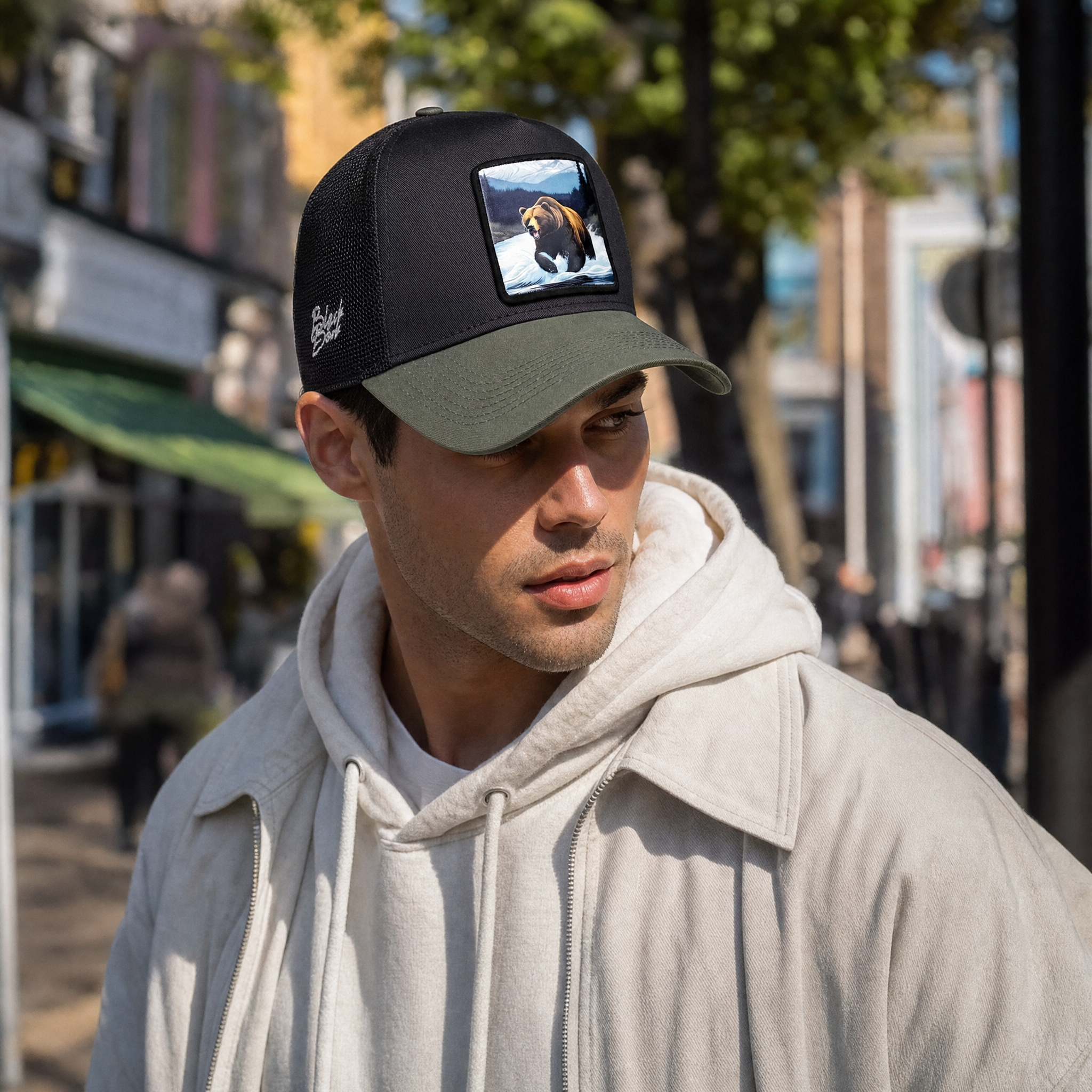 BlackBork Black & Khaki Brim Trucker Cap | Customisable Patch