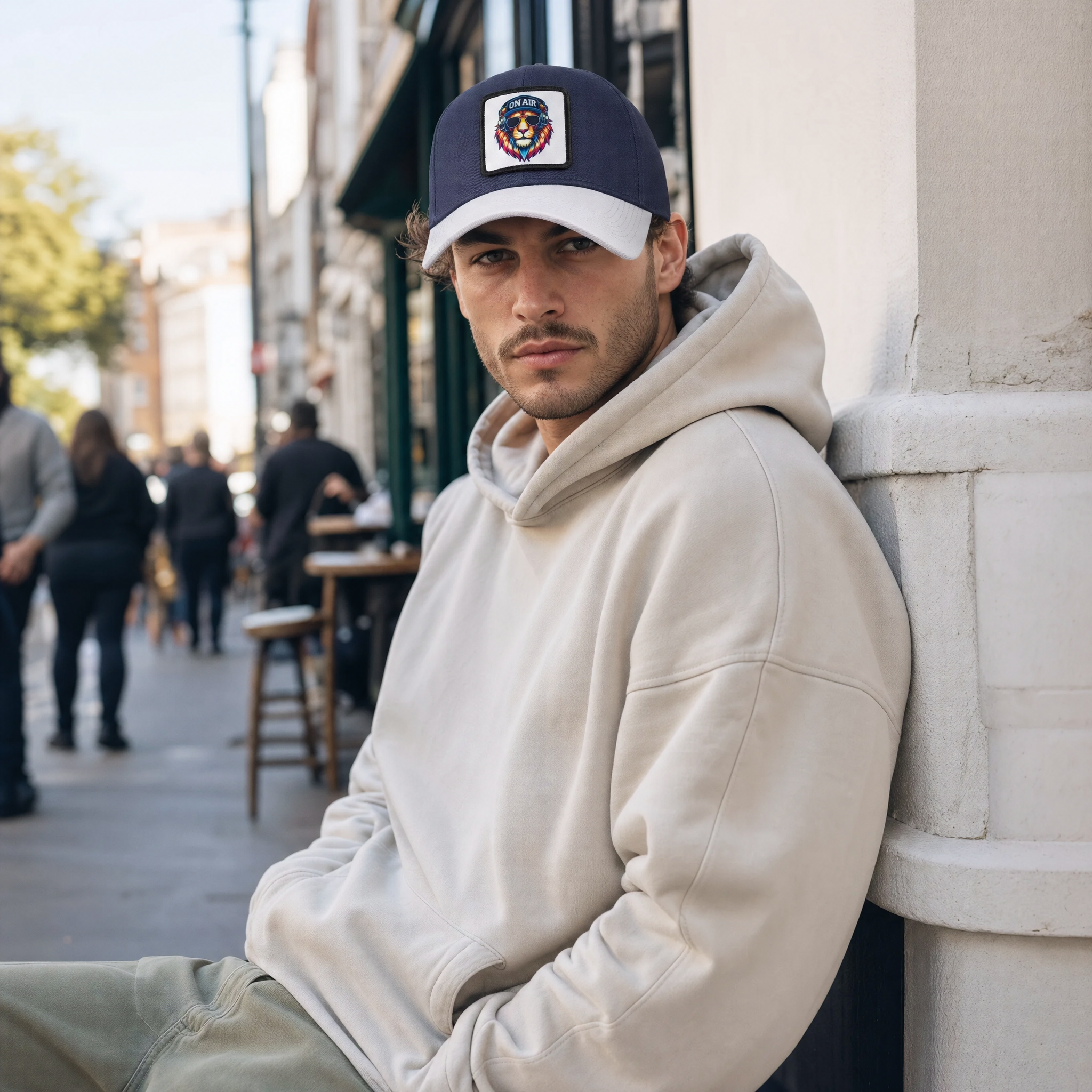 BlackBork Six White & Navy Blue Baseball Cap | Customisable Patch