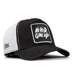 Black-White Cordura Fabric Trucker Cap with Never Give Up - 5SB with Code Logo patch for wholesale and custom branding