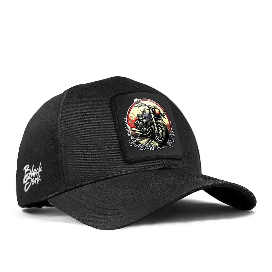 BlackBork Six Baseball Unisex Black Cap with Motor - 1 with Code Logo patch for wholesale and custom branding