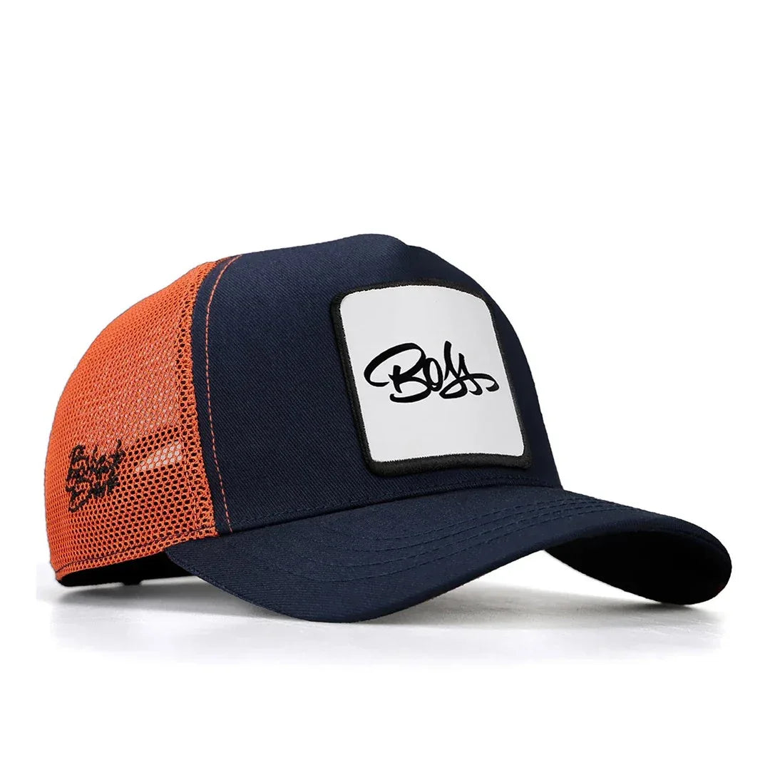 Navy Blue-Orange Cap trucker cap for wholesale and custom branding