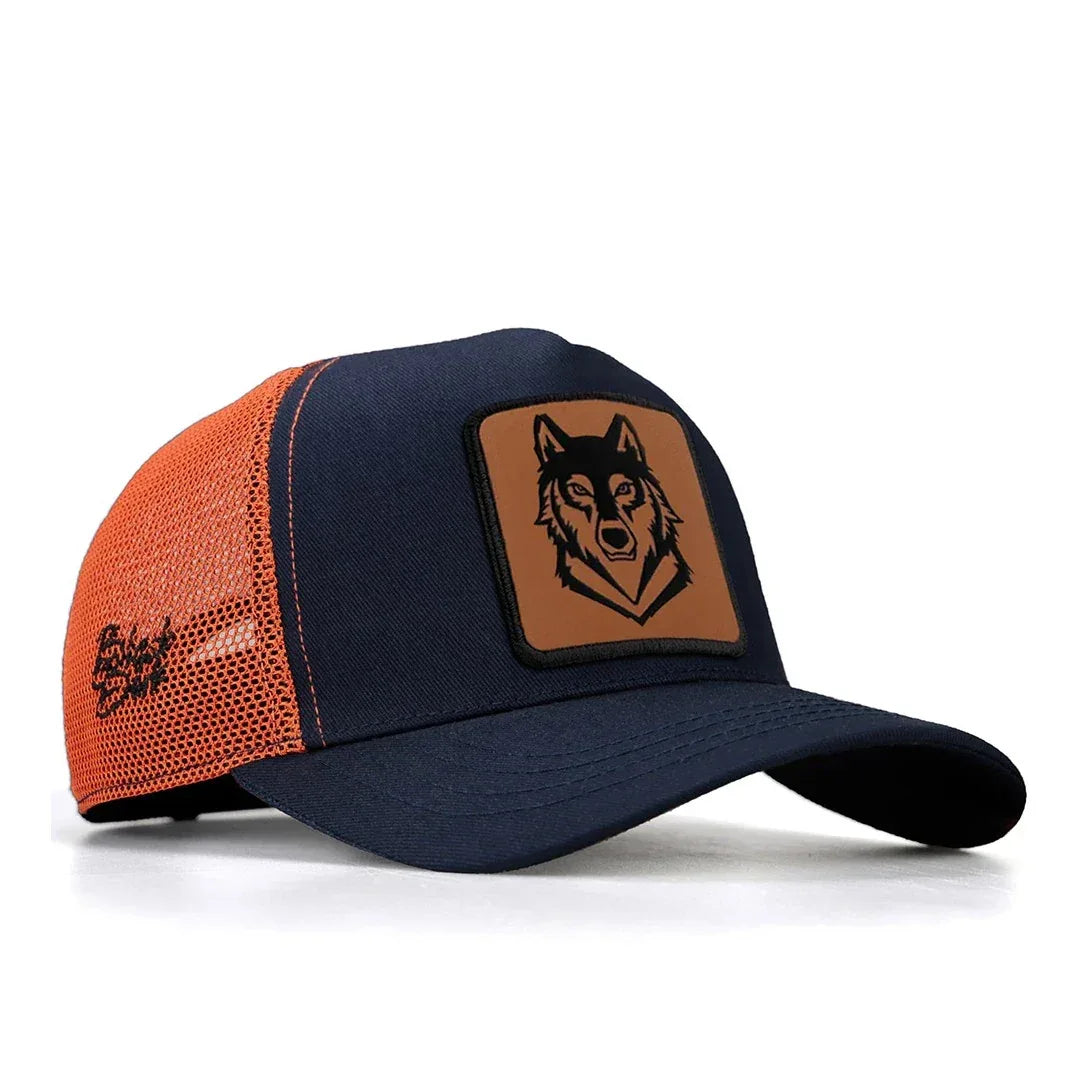 Navy Blue-Orange Cap trucker cap for wholesale and custom branding