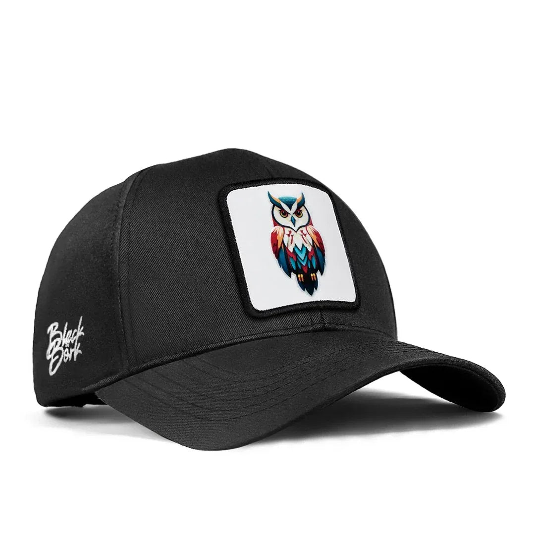 BlackBork Six Baseball Unisex Black Cap with Owl - 1BS with Code Logo patch for wholesale and custom branding