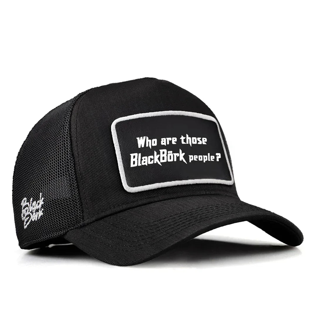 Black Cordura Fabric Trucker Cap with Who Are Those BlackBork People - With 2 Code Logo patch for wholesale and custom branding