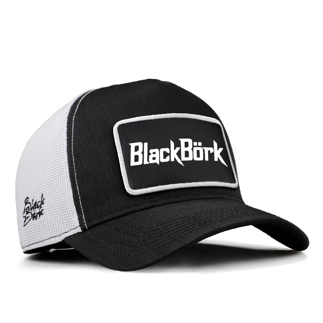 Black-White Cordura Fabric Trucker Cap with BlackBork 2 - With Code Logo patch for wholesale and custom branding
