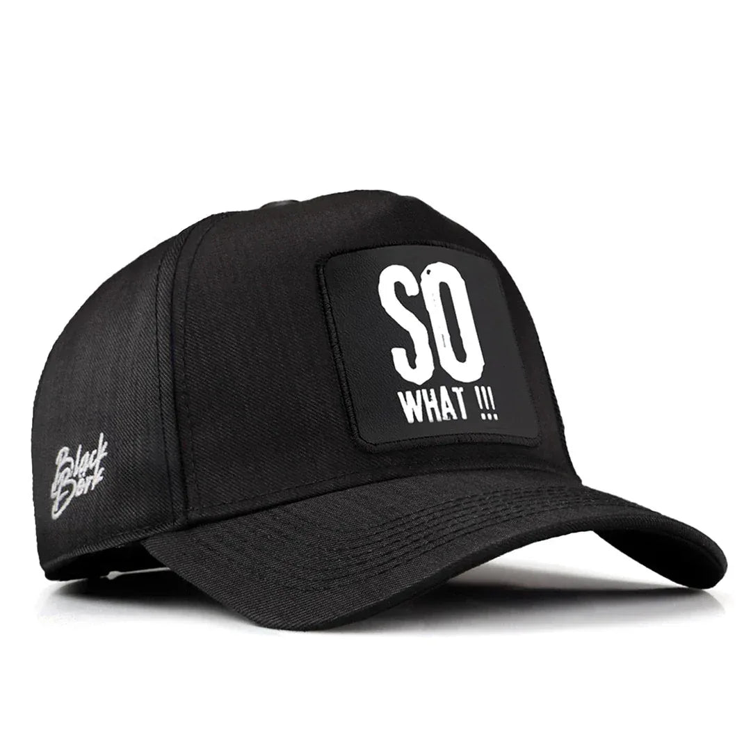 Black Cordura Fabric Baseball Cap with So What - 1 with Code Logo patch for wholesale and custom branding