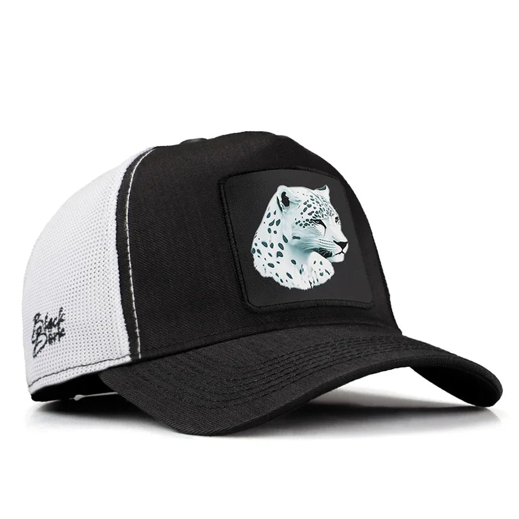 Black-White Cordura Fabric Trucker Cap with Panther - with 3 Code Logo patch for wholesale and custom branding
