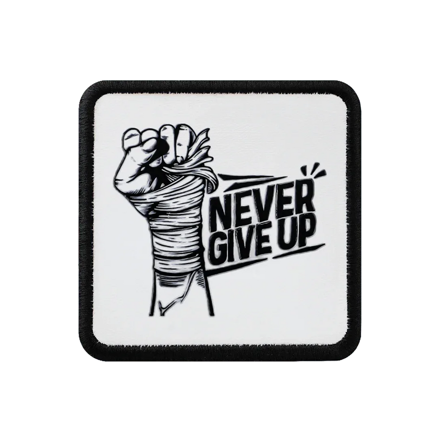V1 Never Give Up - Unisex White-Black Patch with 1 Code Logo