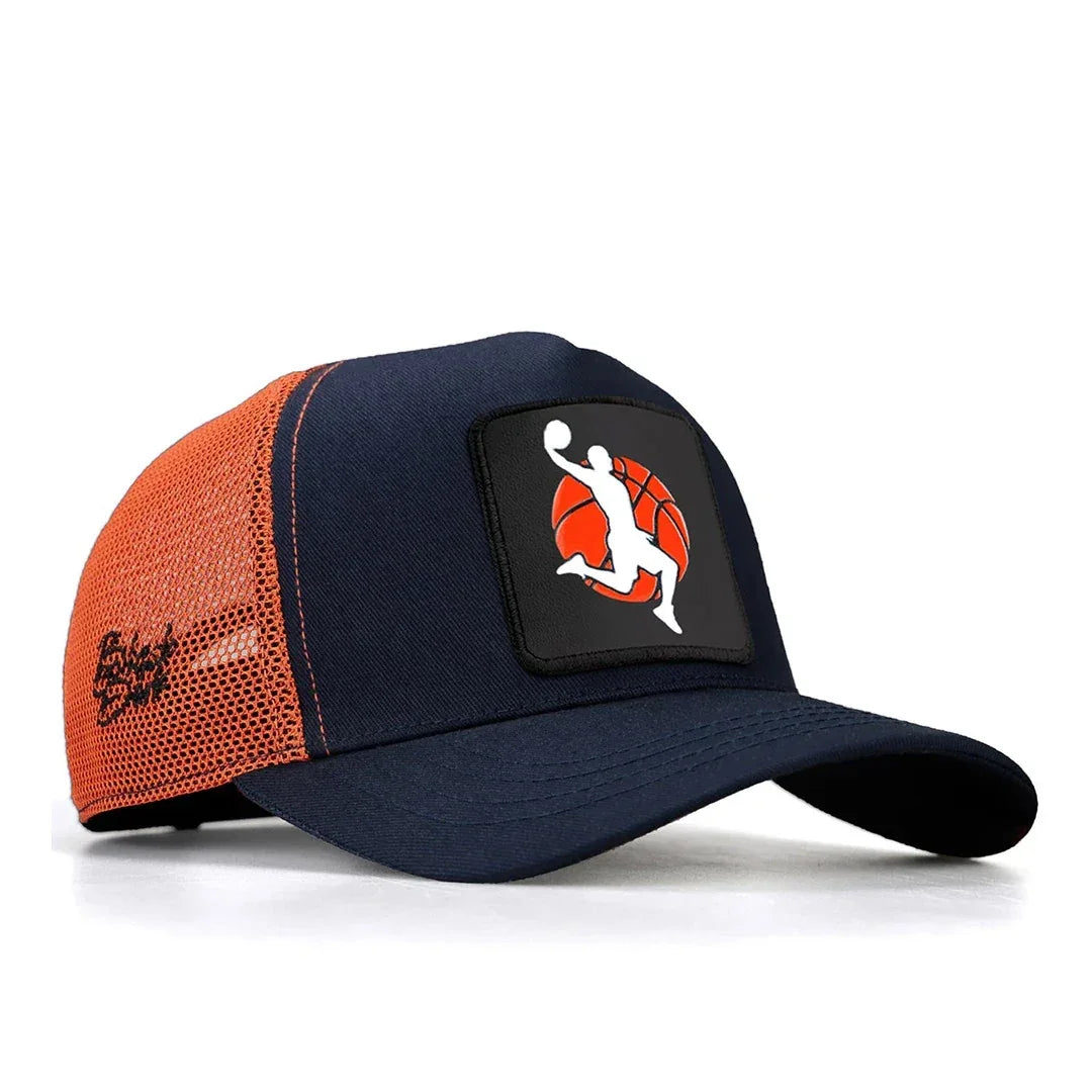 Navy Blue-Orange Cap trucker cap for wholesale and custom branding