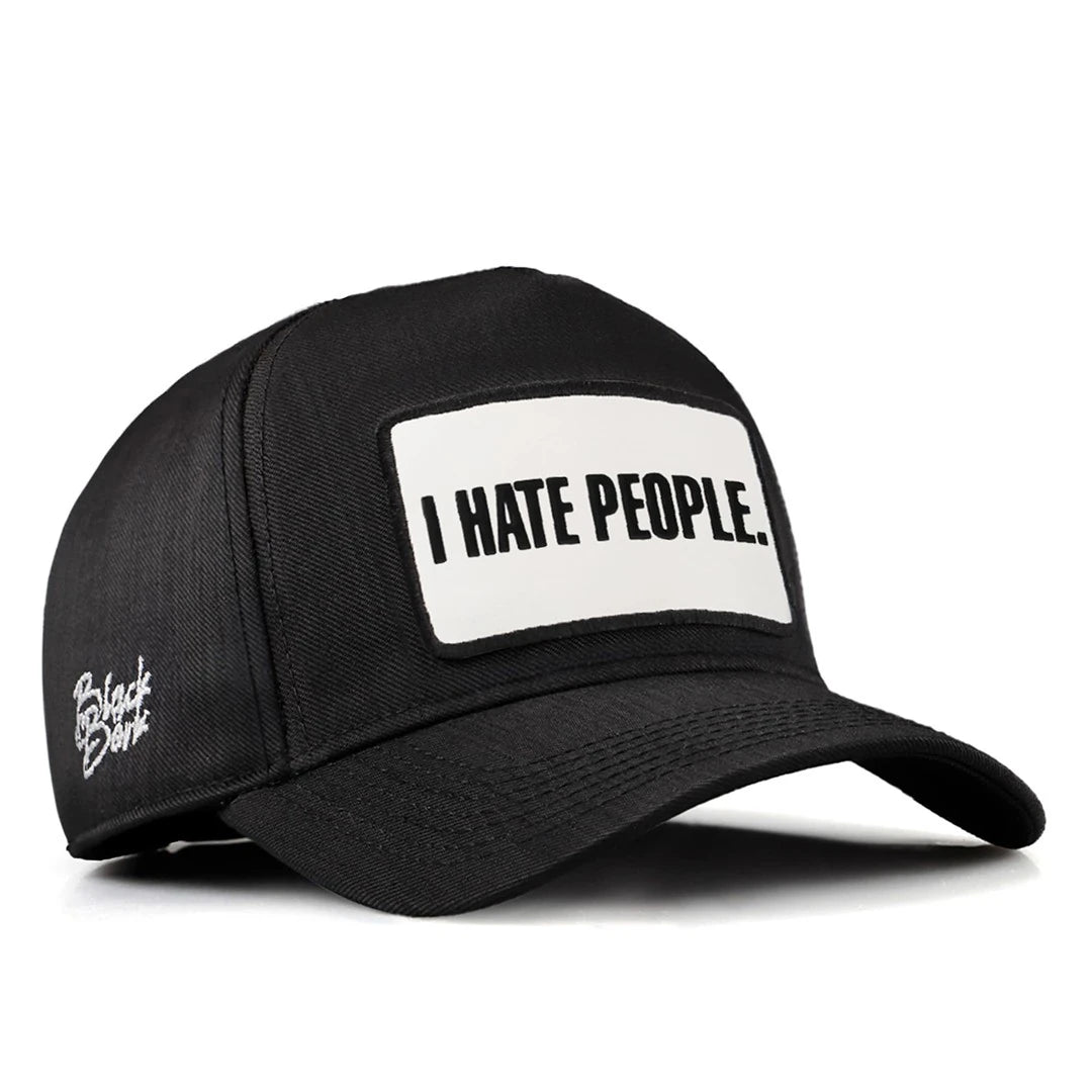Black Cordura Fabric Baseball Cap with I Hate People - 1 with Code Logo patch for wholesale and custom branding