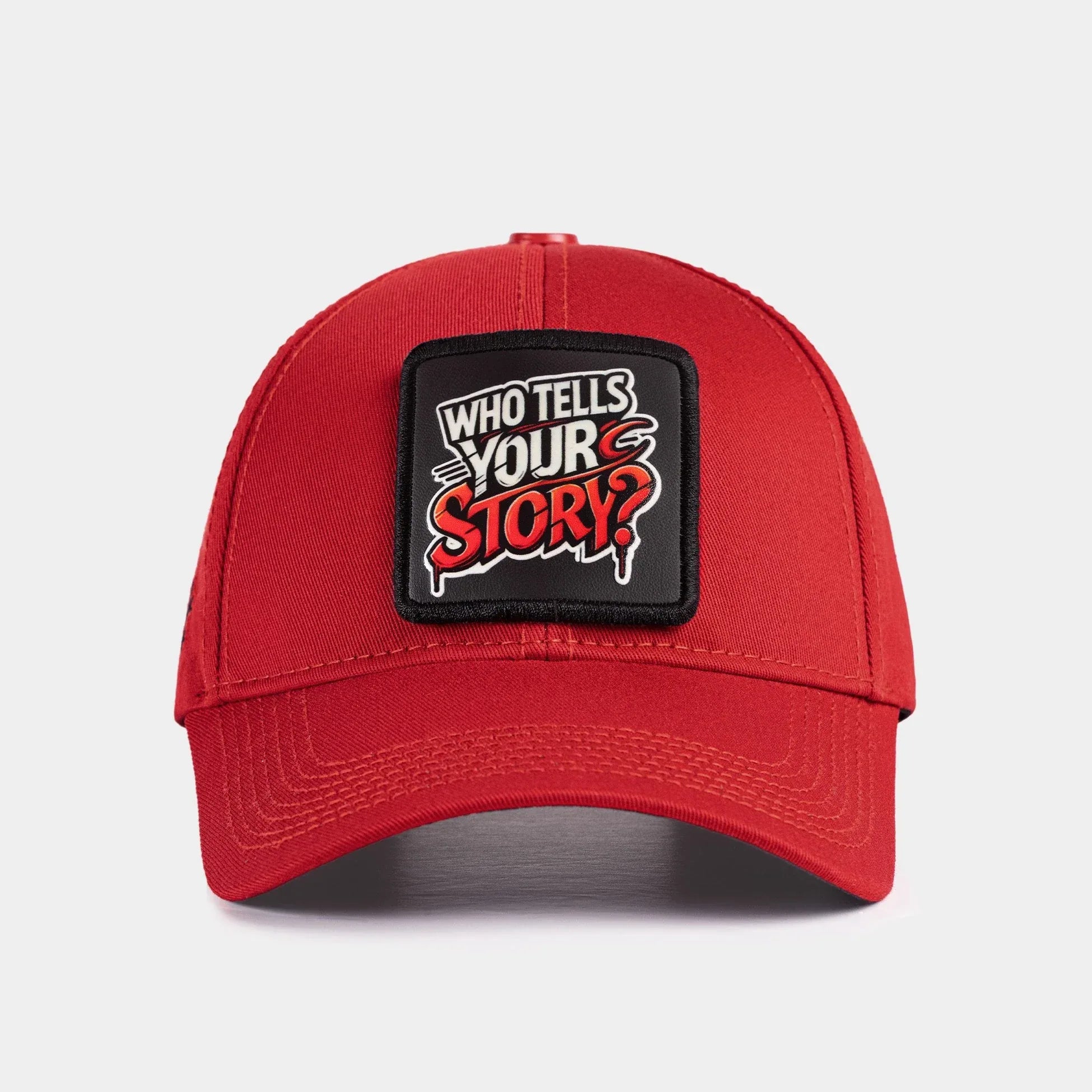 V1 Six Red Baseball Cap with Who Tells Your Story - 1 Code Logo patch for wholesale and custom branding