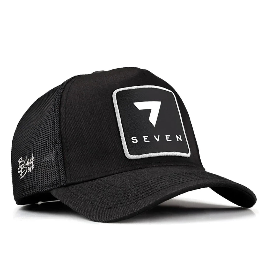 Black Cordura Fabric Trucker Cap with Number 7 - With 5SB Code Logo patch for wholesale and custom branding