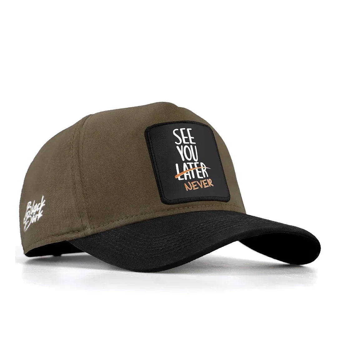 Khaki-Black Peaked Cap baseball cap for wholesale and custom branding