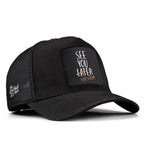 Black Cordura Fabric Trucker Cap with See You Later Never - With 2 Code Logo patch for wholesale and custom branding