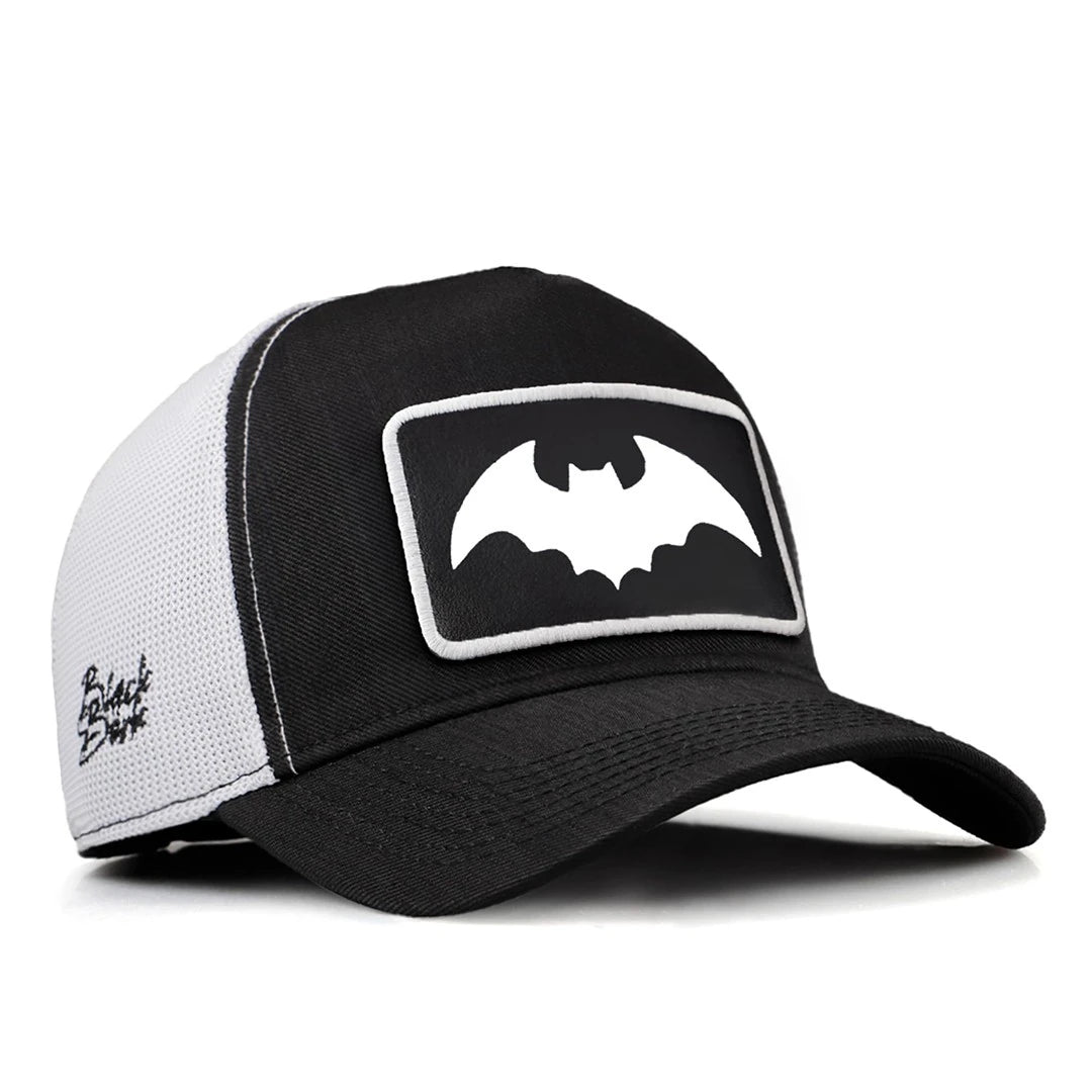 Black-White Cordura Fabric Trucker Cap with Bat - With 2 Code Logos patch for wholesale and custom branding