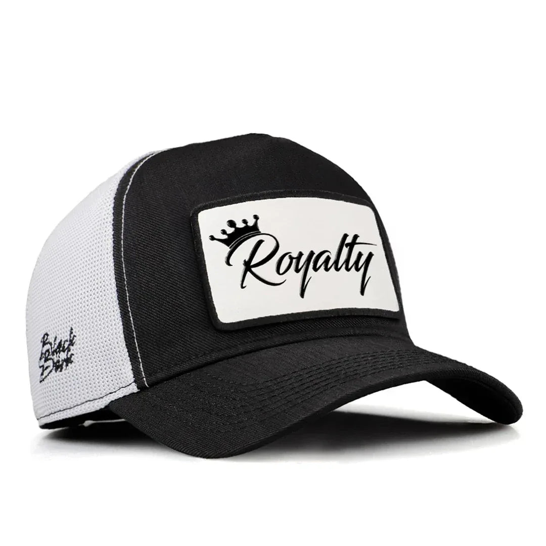 Black-White Cordura Fabric Trucker Cap with Royalty - 1 with Code Logo patch for wholesale and custom branding