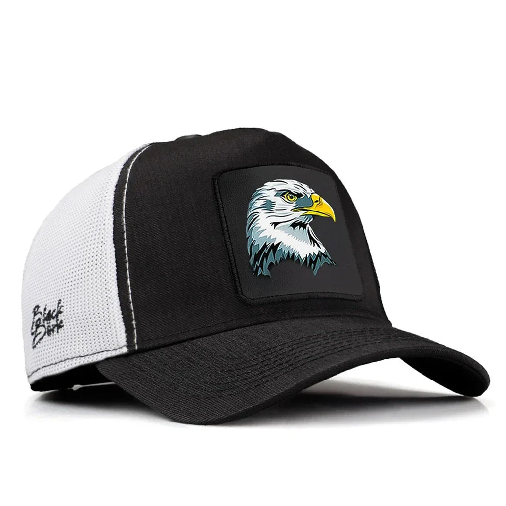 Black-White Cordura Fabric Trucker Cap with Eagle - with 5 Code Logo patch for wholesale and custom branding