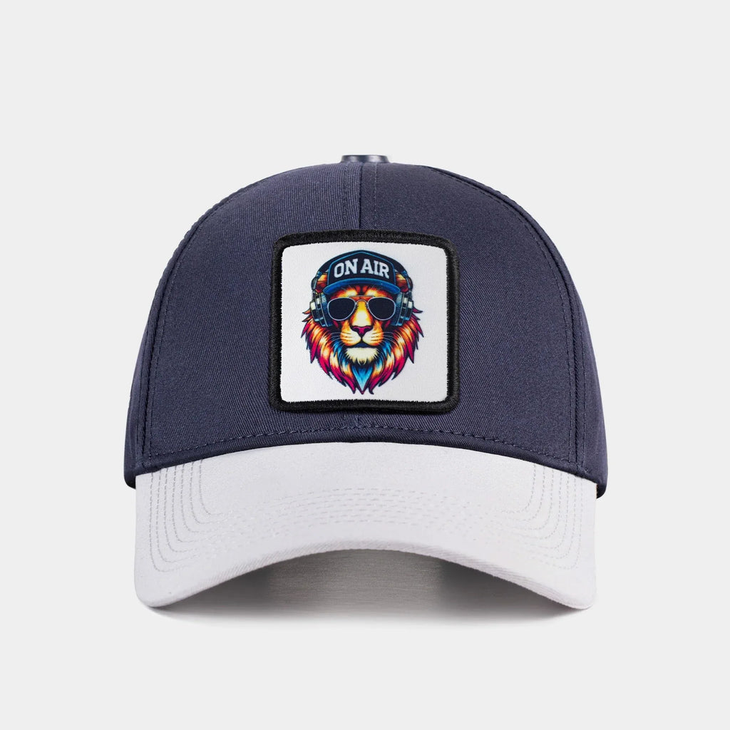 V1 Six White-Navy Blue Baseball Cap with Lion - 20bs Code Logo patch for wholesale and custom branding
