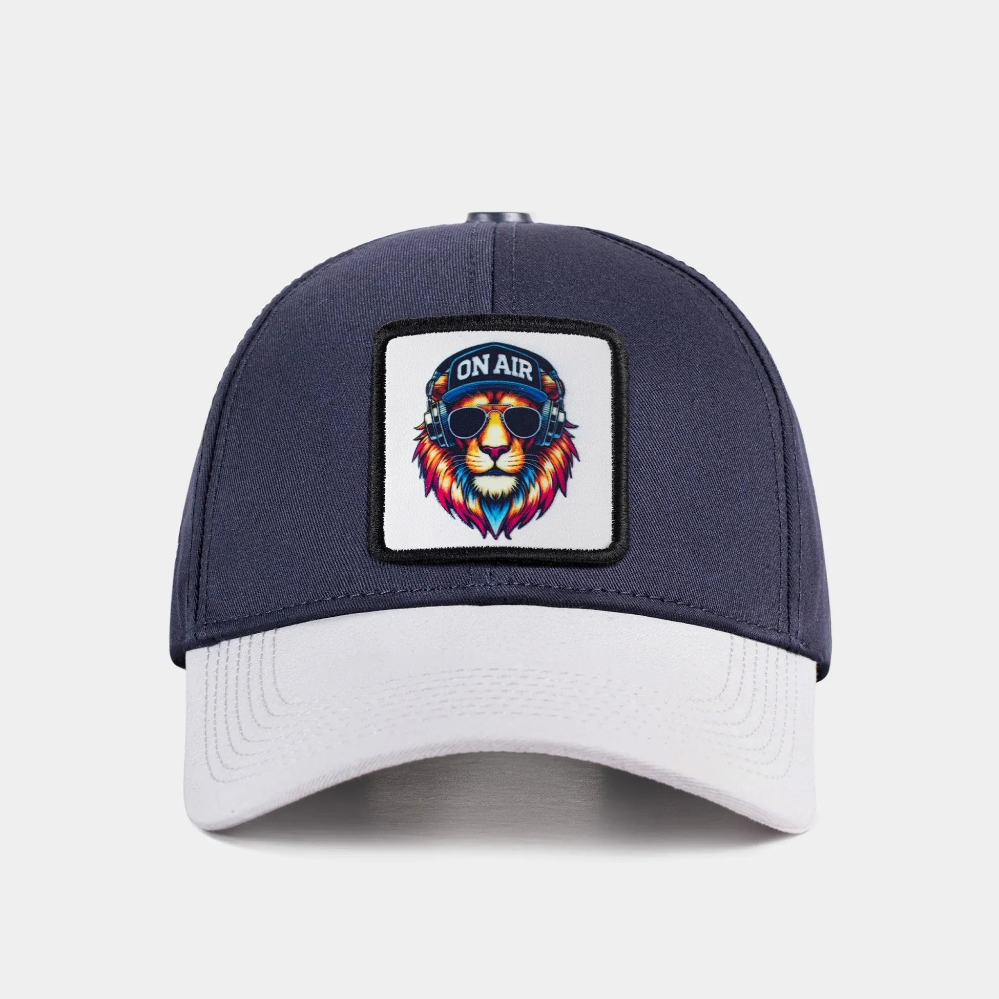 V1 Six White-Navy Blue Baseball Cap with Lion - 20bs Code Logo patch for wholesale and custom branding