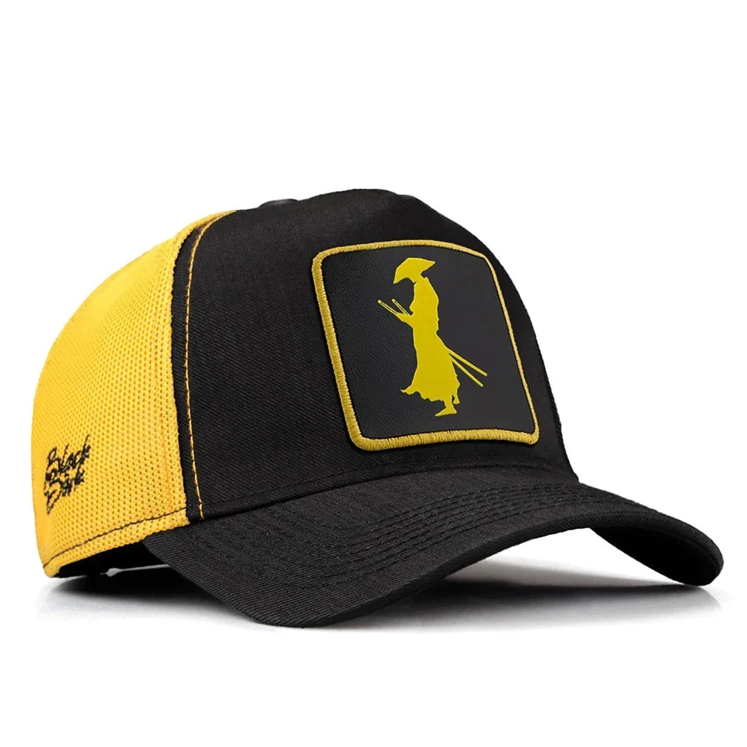 Black-Yellow Cordura Fabric Cap with Samurai - With 12SS Code Logo patch for wholesale and custom branding