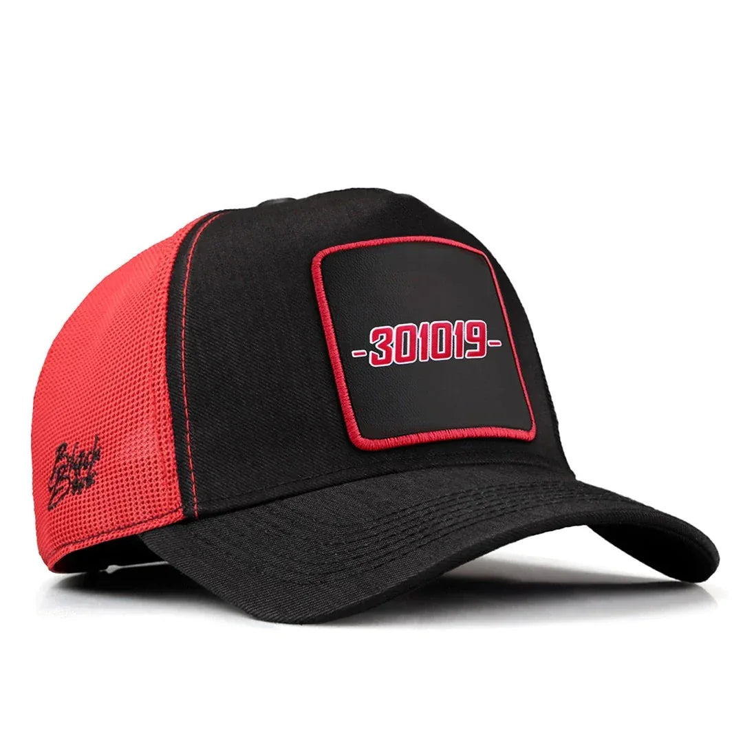 Black-Red Cordura Fabric Cap with 301019 - With 1SK Code Logo patch for wholesale and custom branding