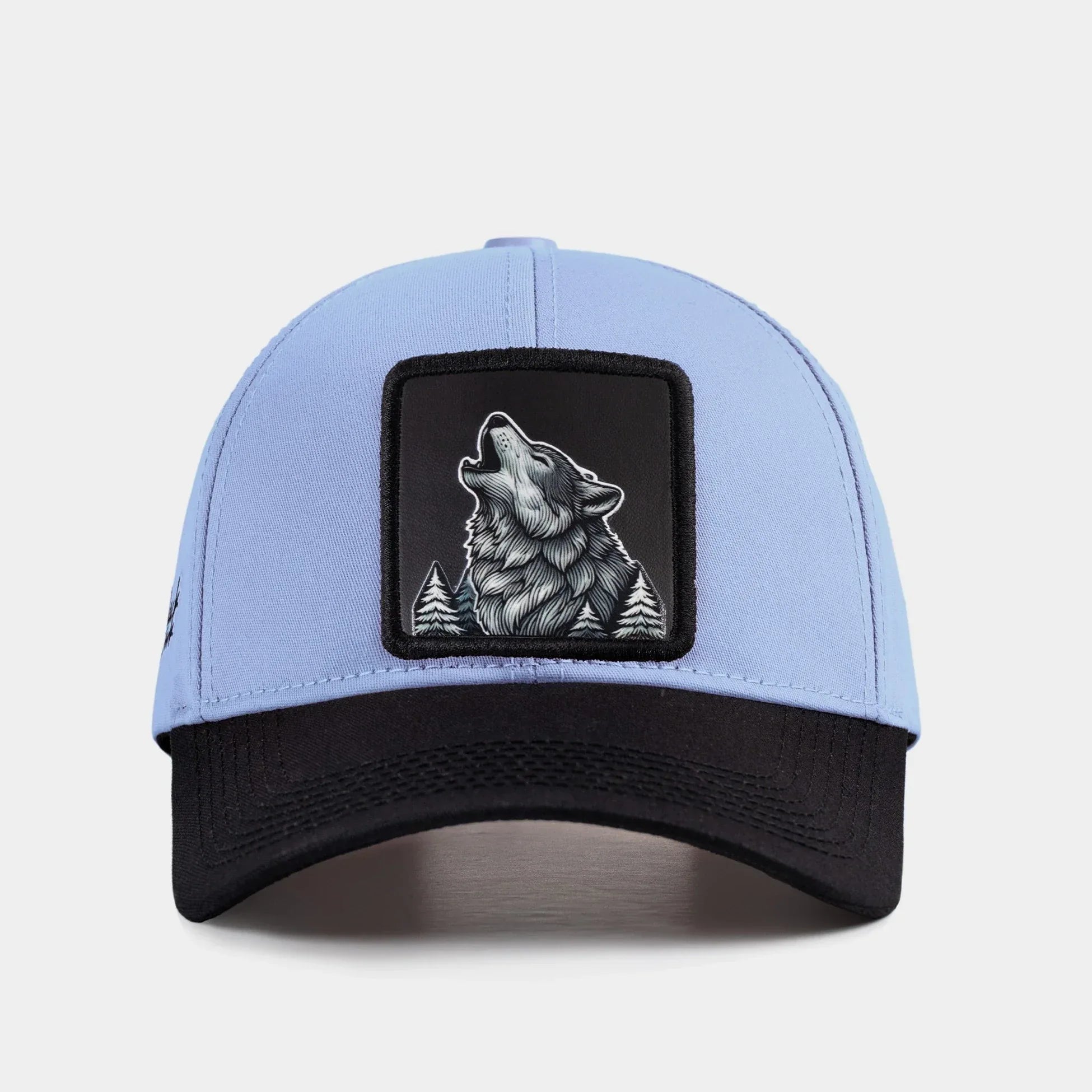 V1 Six Black-Ice Blue Baseball Cap with Wolf - 3 Code Logo patch for wholesale and custom branding