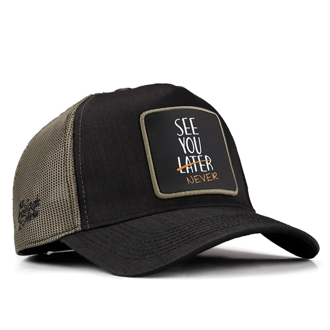 Black-Khaki Cordura Fabric Cap with See You Later Never - with 2SH Code Logo patch for wholesale and custom branding