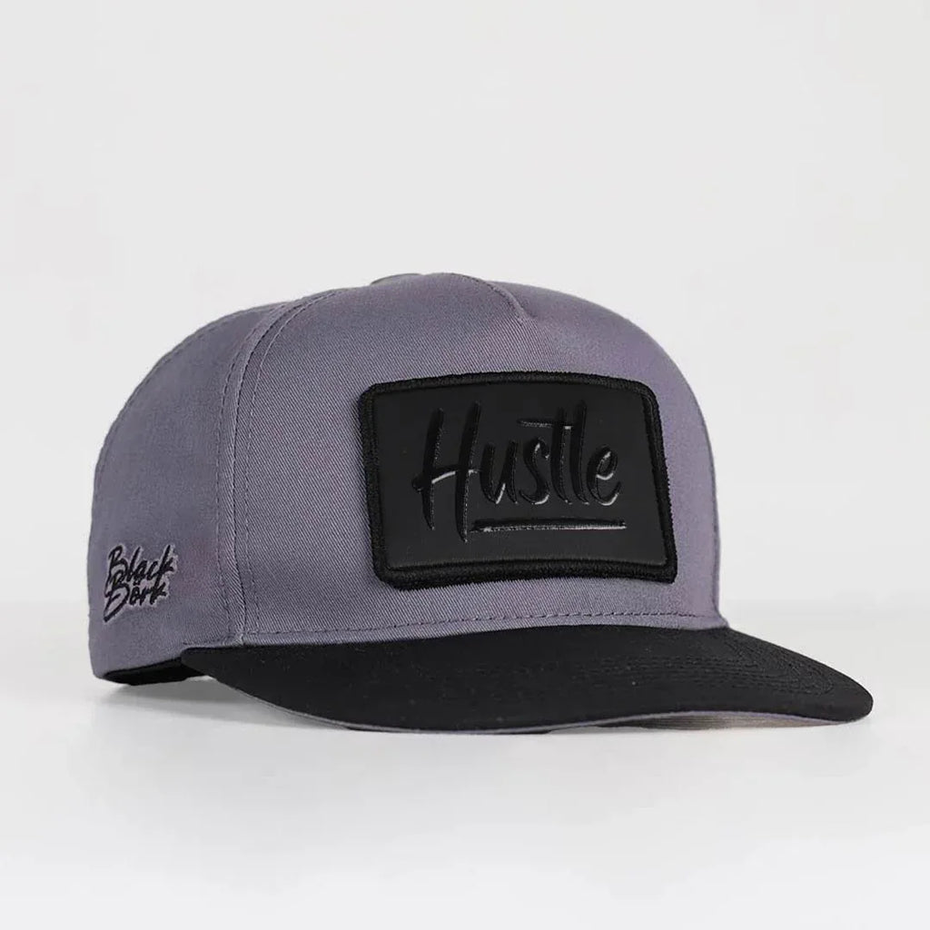 v2-hustle-logolu-siyah-gri-hip-hop-sapka-3601 - BlackBork